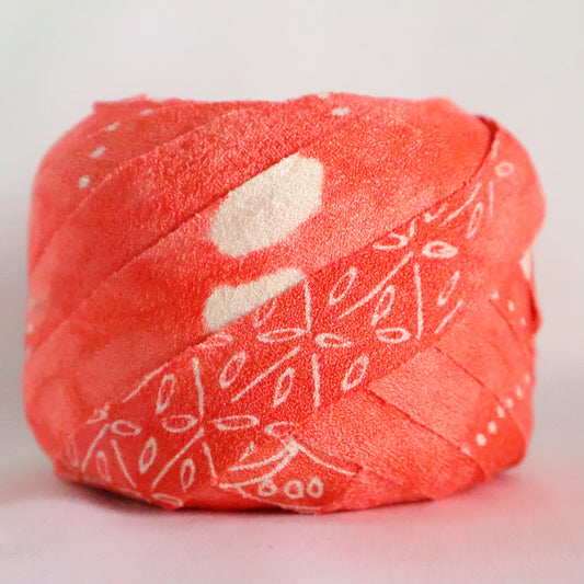 Coral bead color with white hail and abstract pattern, crepe (Y02312014)