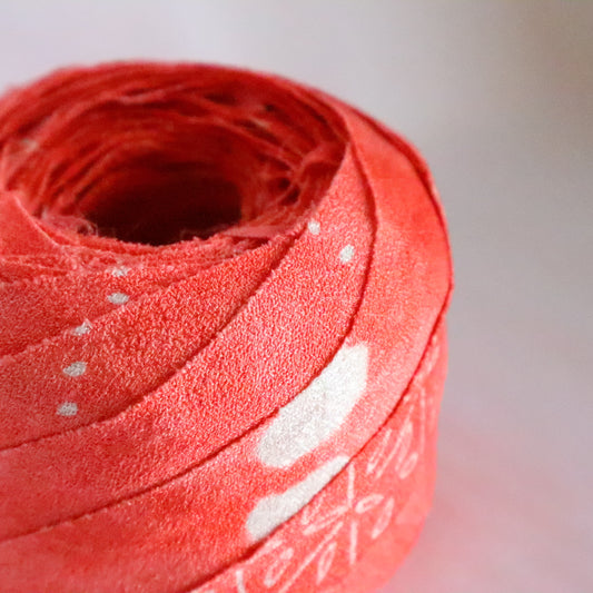 Coral bead color with white hail and abstract pattern, crepe (Y02312014)