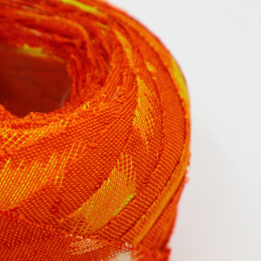 Red-orange with yellow and white kasuri pattern, wool (Y02406001)