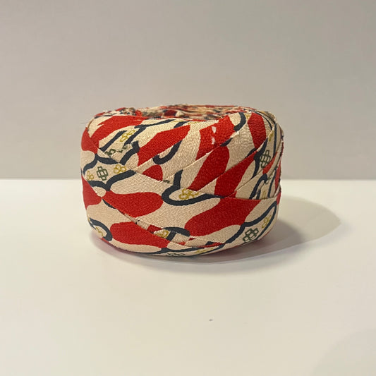 卵色に赤と黒の網目柄・縮緬(Y02508003)