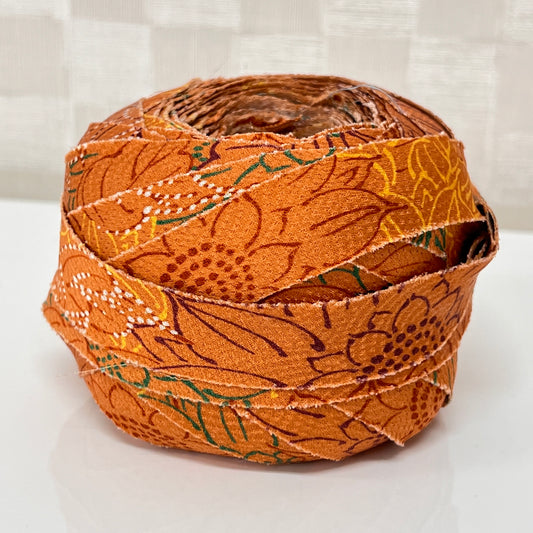 Calm orange with brown yellow green purple sunflower pattern, crepe (Y02008089)