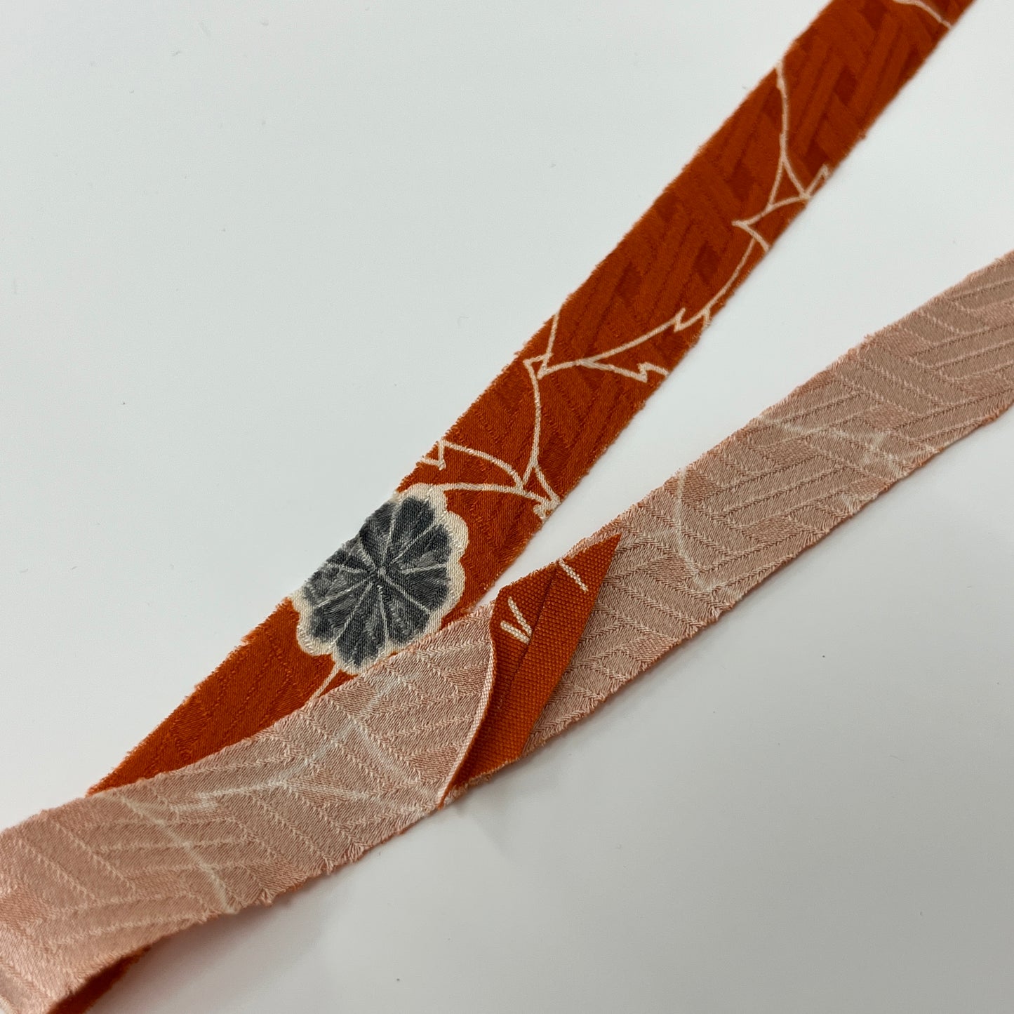 Orange with white peonies and leaves, gray floral pattern, crepe (Y02202025)
