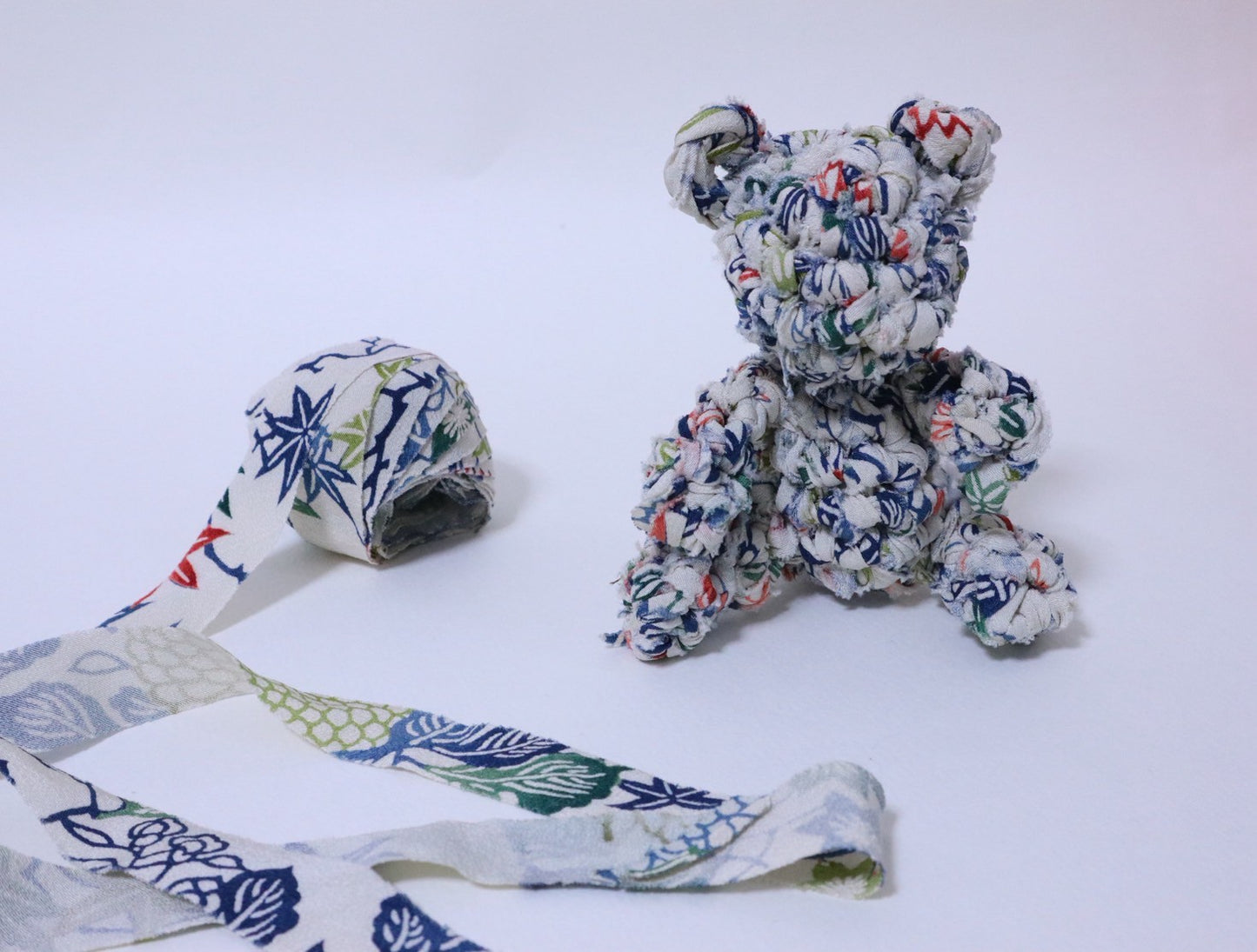 [Recommended yarn for bears] 30m ball / White background with blue, green, and red spring and autumn floral pattern, pure silk