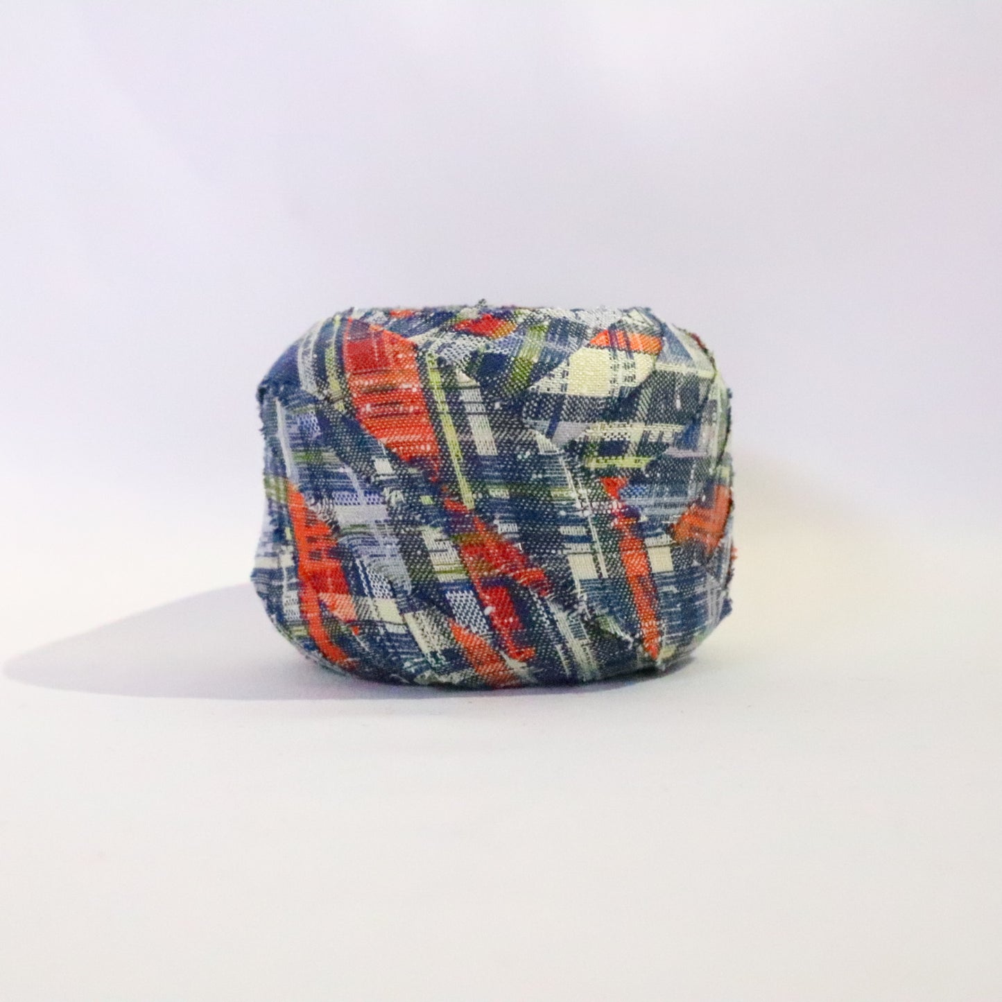 青にオレンジ・黒・黄・白の格子柄・ウール（Y02311032）