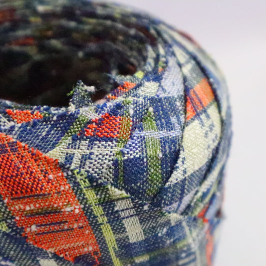 Blue with orange, black, yellow, and white plaid pattern/wool (Y02311032)