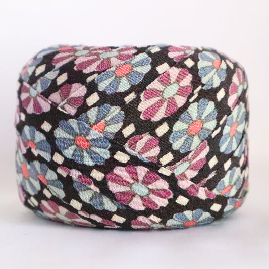 Black with light blue and purple floral pattern, crepe (Y02311025)