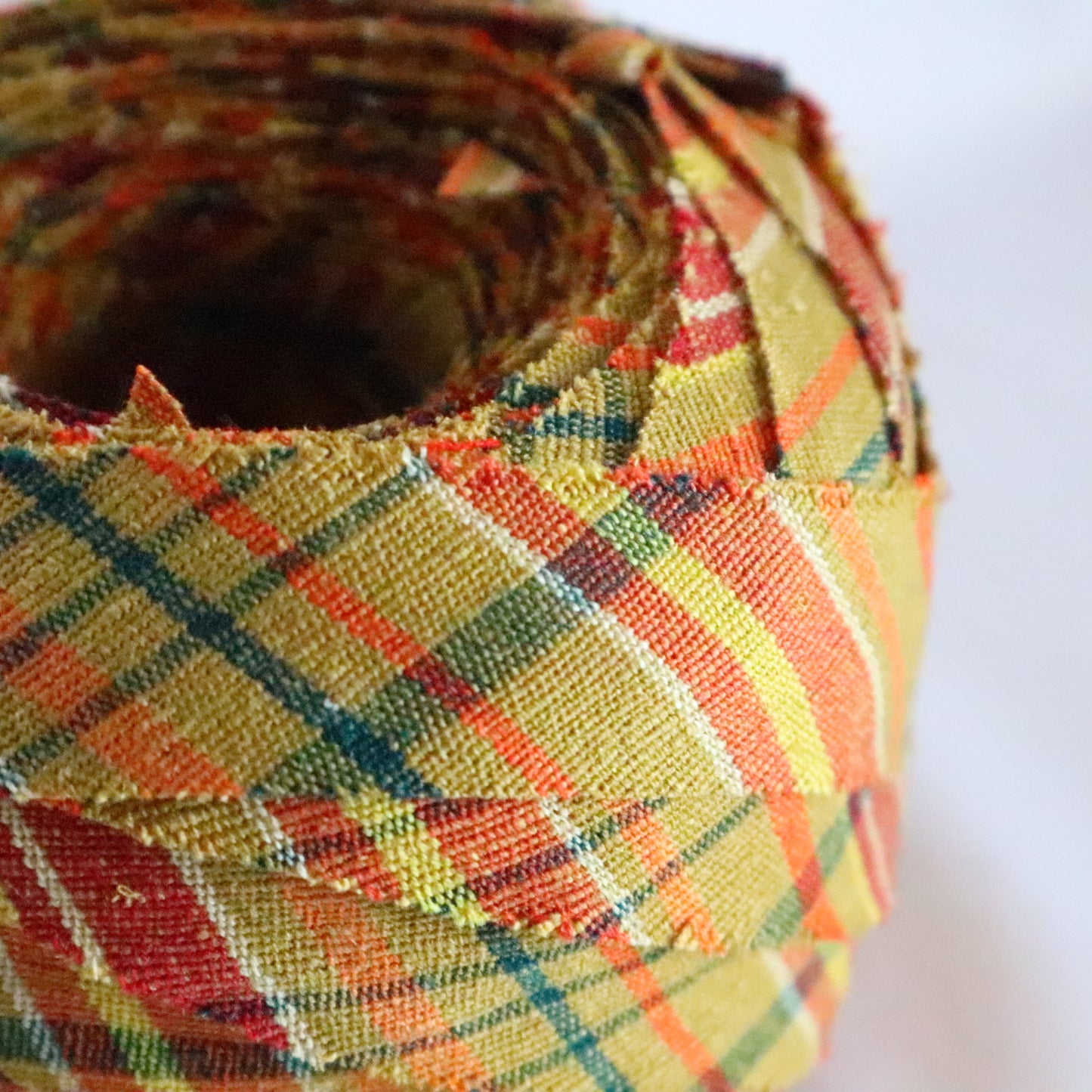 Ocher with green, red, brown, and yellow plaid pattern, pongee (Y02310014)