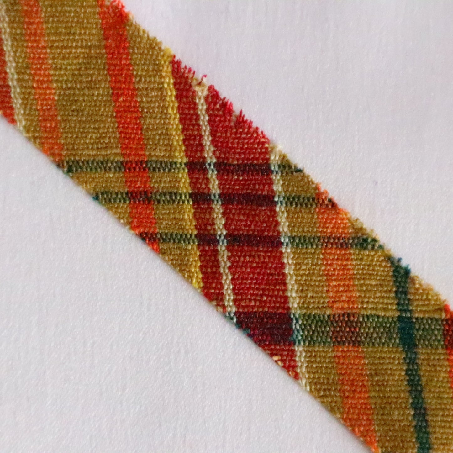 Ocher with green, red, brown, and yellow plaid pattern, pongee (Y02310014)
