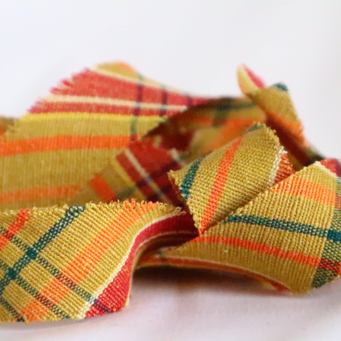 Ocher with green, red, brown, and yellow plaid pattern, pongee (Y02310014)