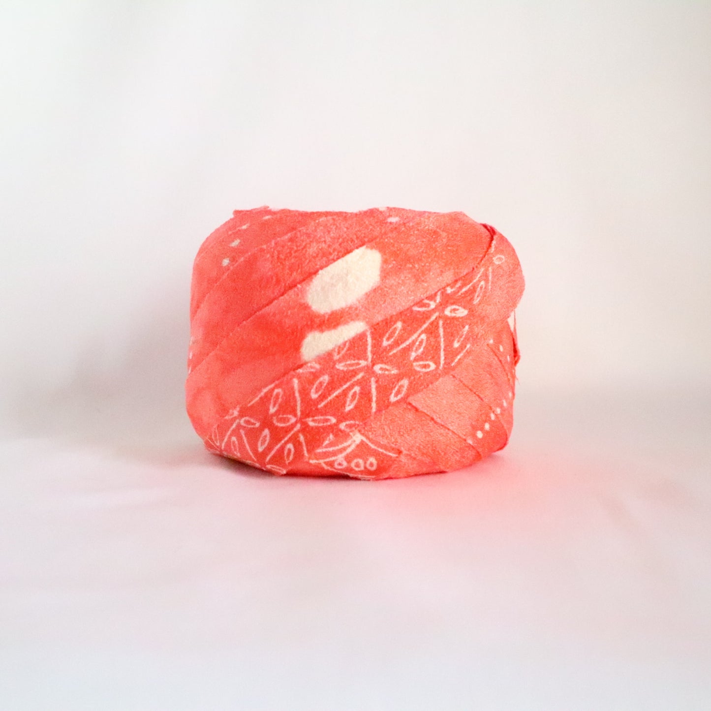 Coral bead color with white hail and abstract pattern, crepe (Y02312014)
