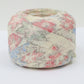 White tsumugi with autumn leaf pattern in pink, light blue, and yellow-green (Y02305009)
