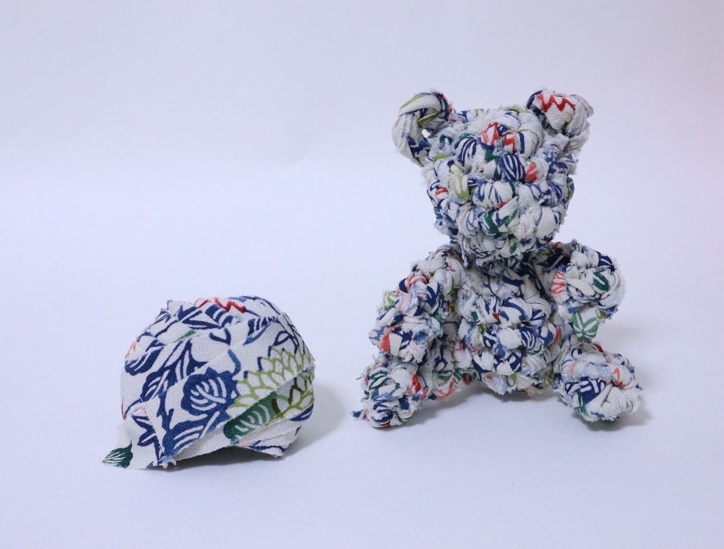 [Recommended yarn for bears] 30m ball / White background with blue, green, and red spring and autumn floral pattern, pure silk