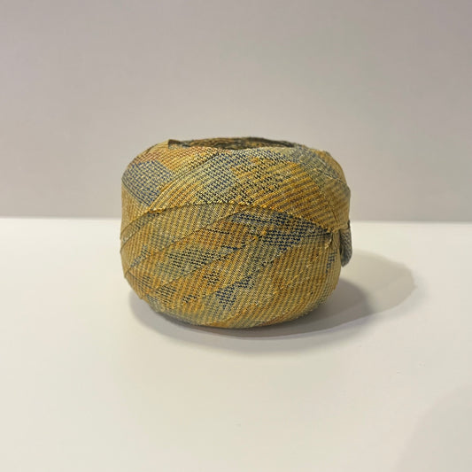 黄色に緑・灰色・水色の花柄・正絹(Y02508002）