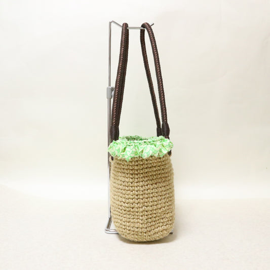 黄緑青海波フリル×ジュートbag横長　|　MSE