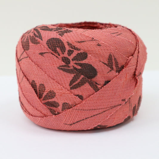 Deep pink with ink-colored floral pattern, dyed pongee (Y02402018)