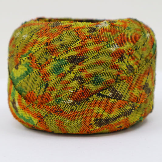 Mustard green with orange, yellow, green, brown, and white geometric pattern, interwoven (Y02405005)