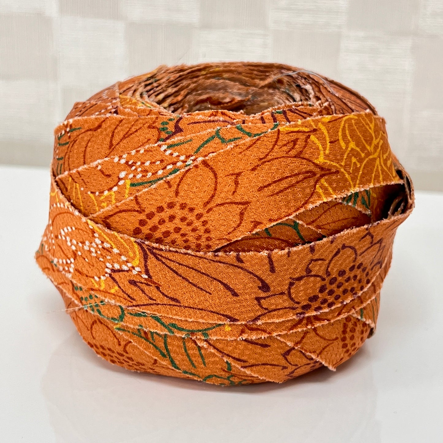 Calm orange with brown yellow green purple sunflower pattern, crepe (Y02008089)