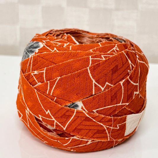 Orange with white peonies and leaves, gray floral pattern, crepe (Y02202025)