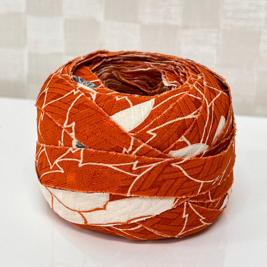 Orange with white peonies and leaves, gray floral pattern, crepe (Y02202025)