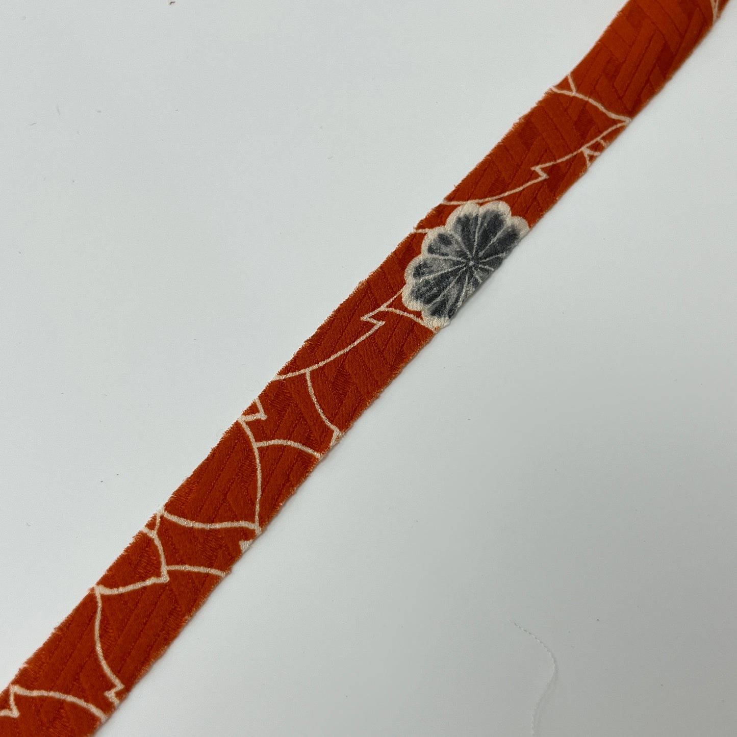 Orange with white peonies and leaves, gray floral pattern, crepe (Y02202025)