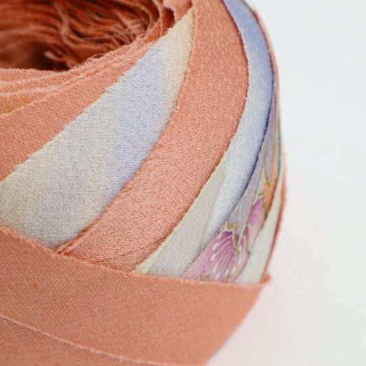 Pale pink tsukesage with chrysanthemums, peonies, and other flowers and a drum design, pure silk (Y02008072)